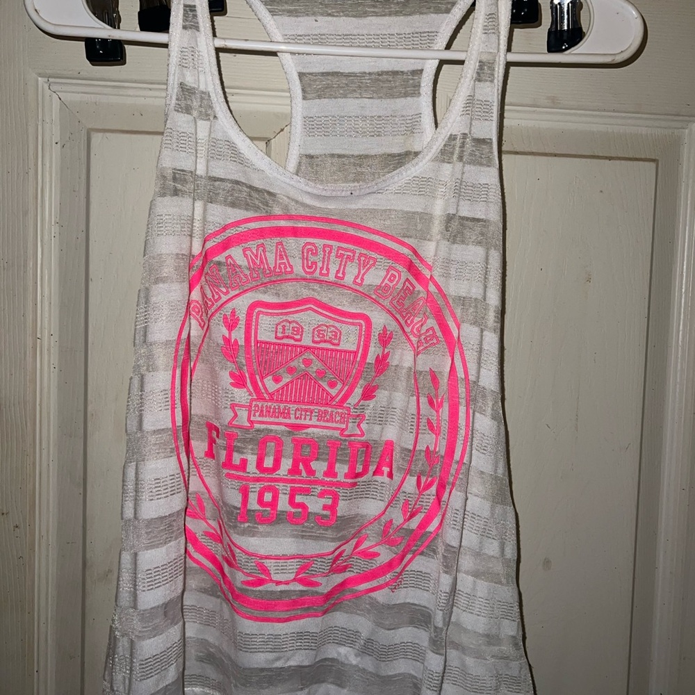 Striped Tank Top with Pink Graphic